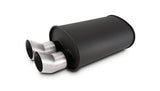 Vibrant Performance - 12335- STREETPOWER FLAT BLACK Oval Muffler With Dual 304SS Brushed Tips; Inlet ID: 2.50 In (63.5mm) Tip OD: 3.00 In (76.2mm); Muffler Body Size: 9.5 InW X 6.75 InH X 15 InL; Tip Location: Offset Bottom