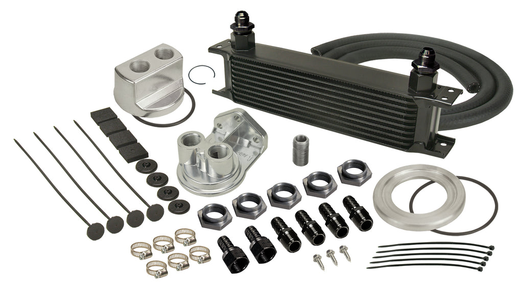 10 Row Series 10000 Stack Plate Universal Engine Oil Cooler Kit  Spin On Adapter