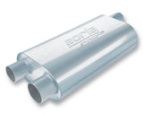 Specialty Muffler Transverse Flow 3 In. Single Inlet/ 2.5 In. Dual Outlet 5.5 In. X 10.25 In. Oval X 19 In. Long Body