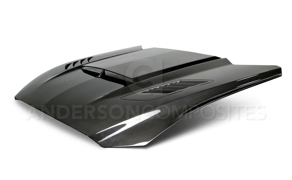 Anderson Composites AC-HD15FDMU-AB-DS Ram Air Double Sided Carbon Fiber Hood For 2015-2017 Ford Mustang