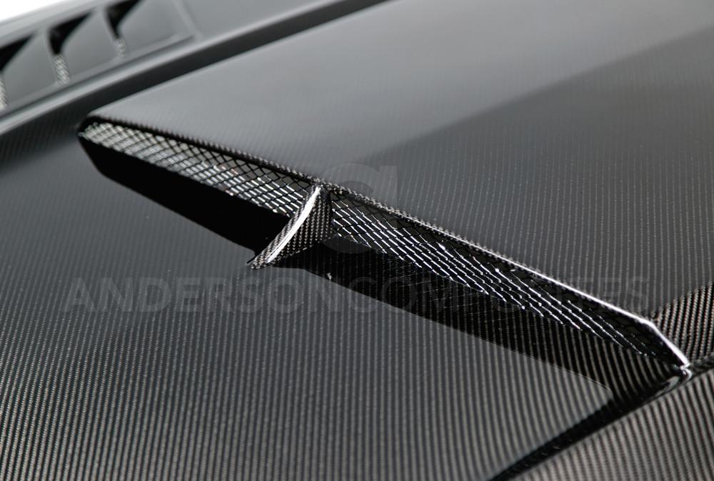 Anderson Composites AC-HD15FDMU-AB-DS Ram Air Double Sided Carbon Fiber Hood For 2015-2017 Ford Mustang