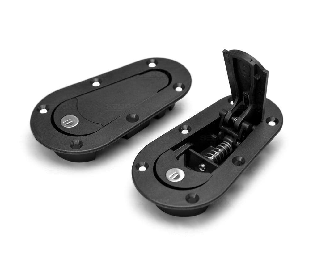 Seibon Carbon HOODPINS-120-7100 AeroCatch Plus Flush Hood Latch And Pin Kit - Black - With Lock - Seibon Edition