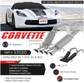 14-19 Corvette MBRP Axle Back Exhaust 3in. Dual Muffler With Quad 4in. Dual Wall Tips T304