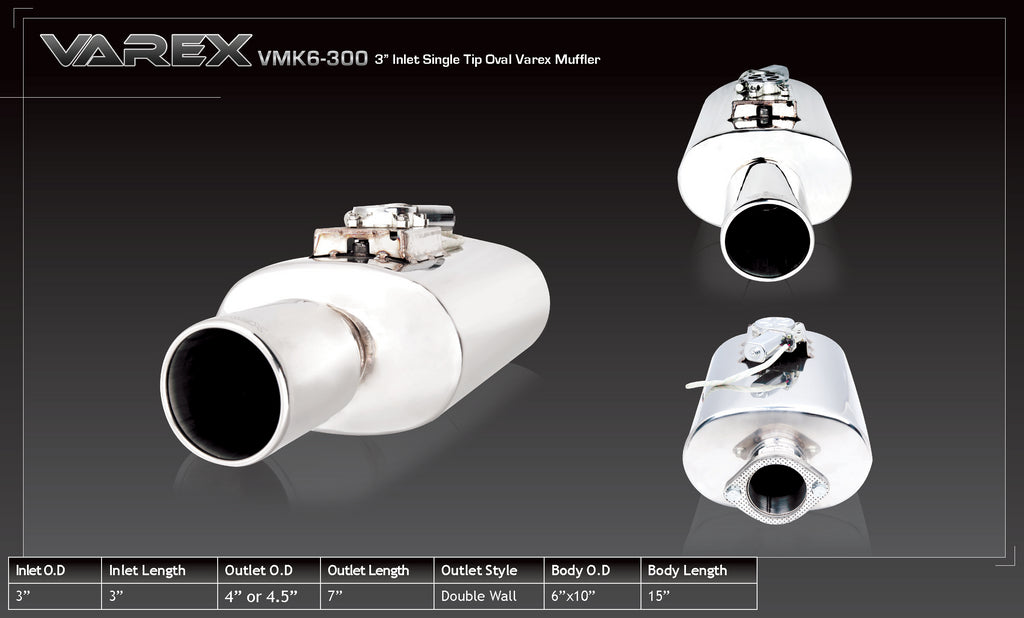 Varex Universal Oval 6"X10" 16" Body Length3" Flanged Inlet 4" Single-Wall Tip; Exhaust Muffler