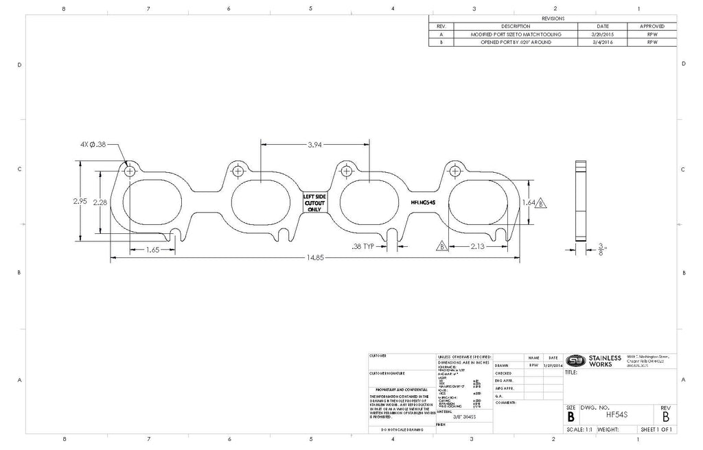 Stainless Works Header Flange Ford 1-7/8" Wide Oval Port