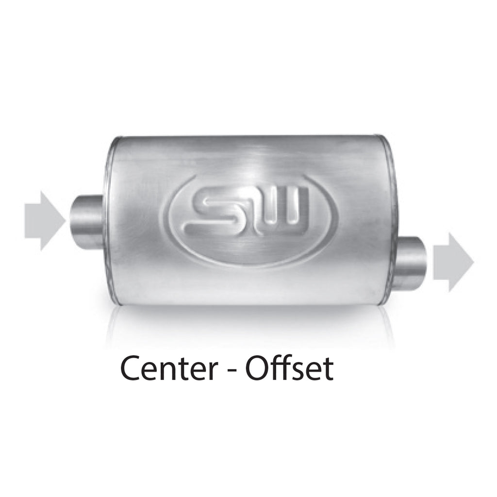 Stainless Works Turbo Chambered Muffler 2-1/4" Center Inlet And Offset Outlet